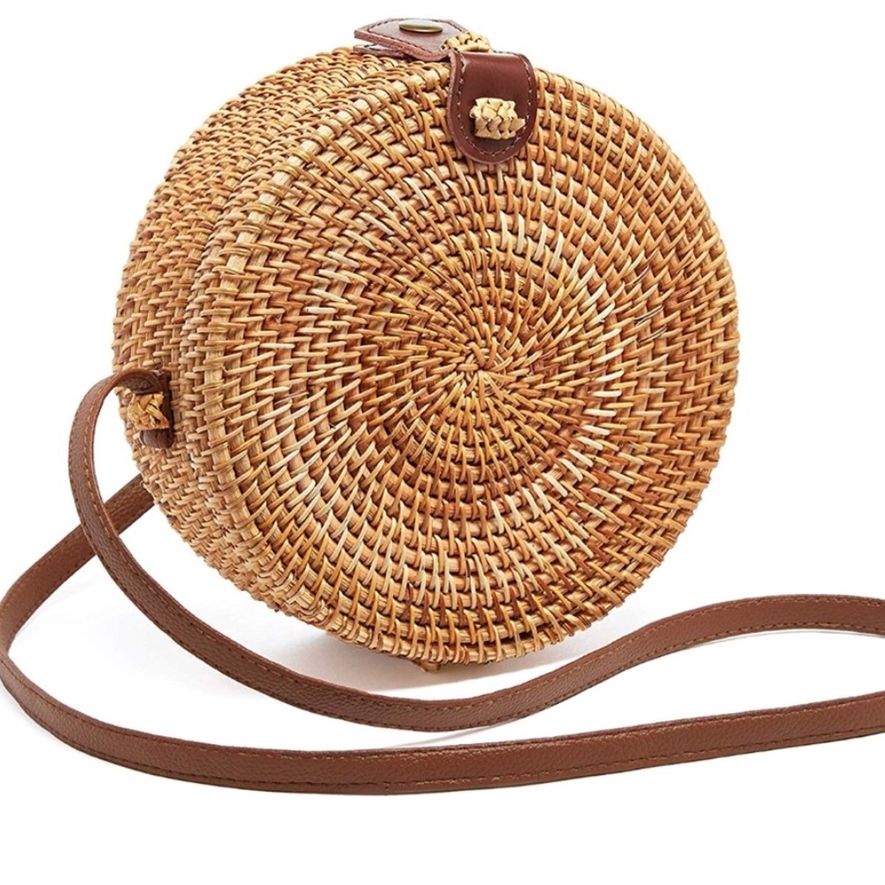 NWT Aquilina Circle Vegan Rattan Crossbody - Picture 2 of 7